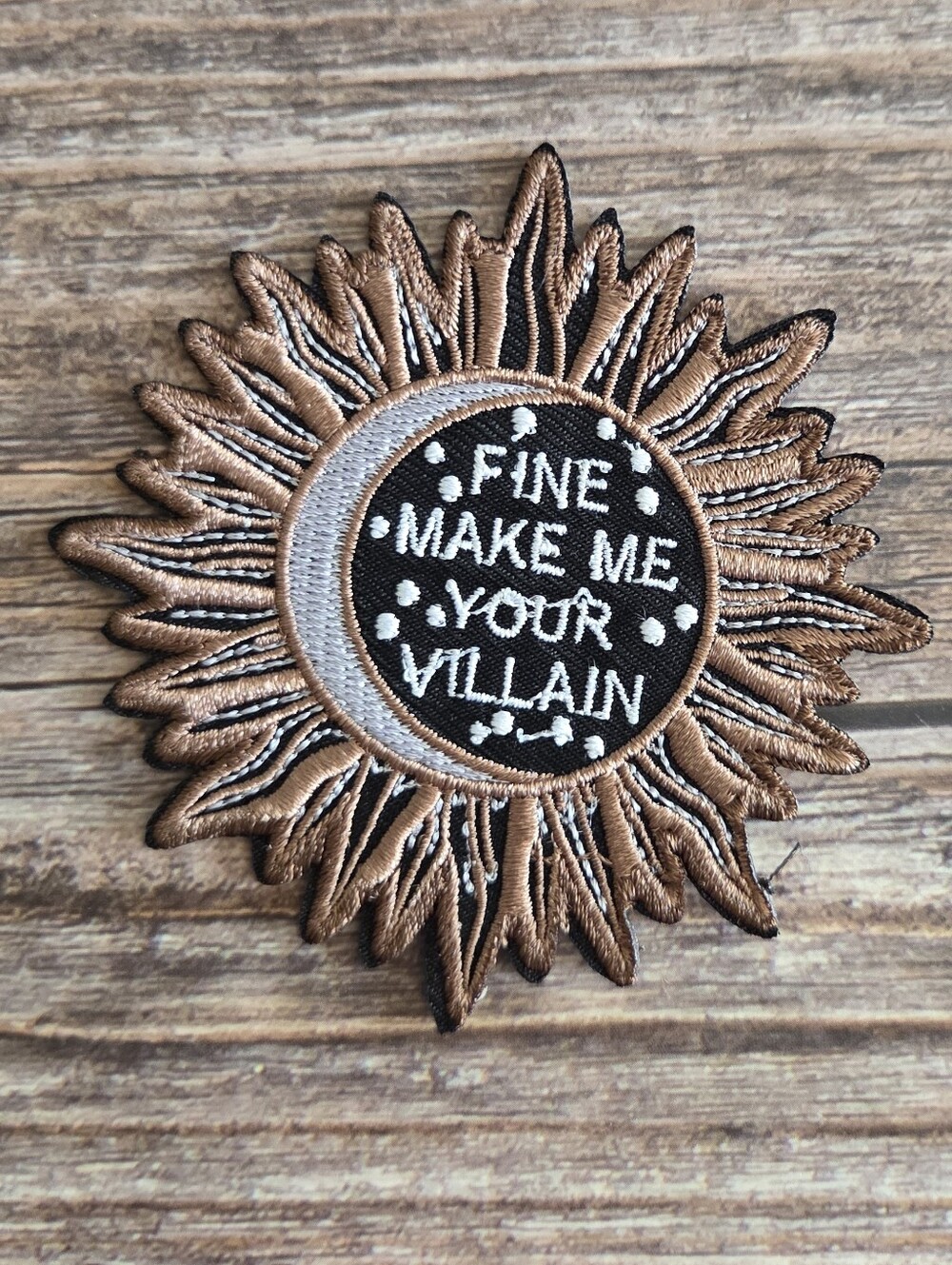 Fine Make Me Your Villian Punk Emo Moon Sun Celestial Sky Iron On Patch